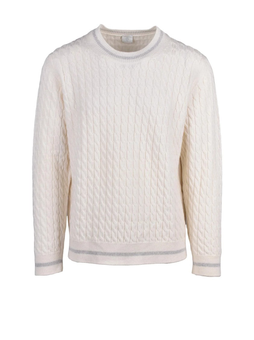 Eleventy Textured Cable Knit Crewneck Sweater