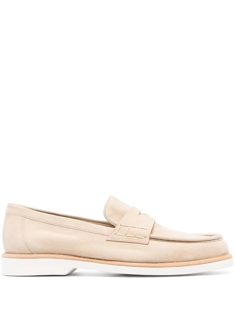 Santoni Beige Penny Strap Leather Loafers
