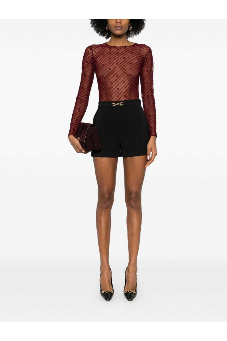 Elisabetta Franchi High-Waist Tailored Shorts With Gold Buckle