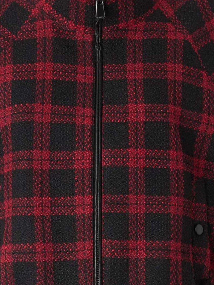 Pinko Cropped Red And Black Checkered Tweed Gilet With High Collar