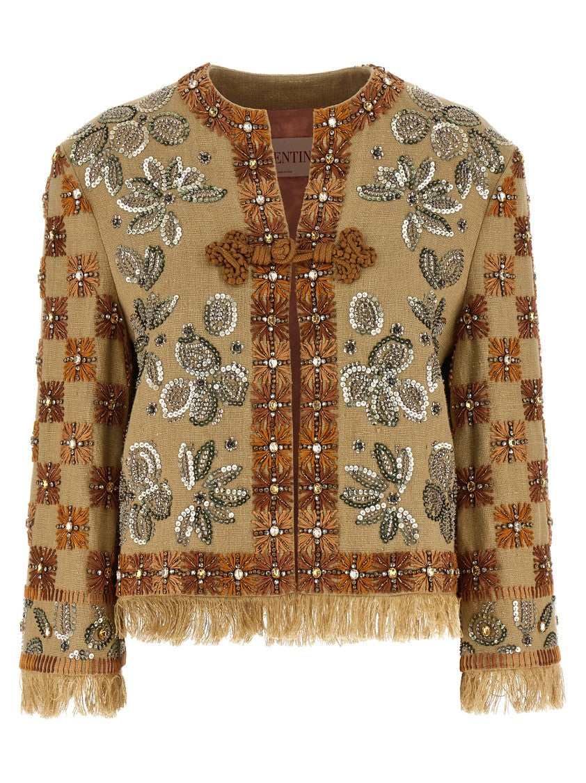 Valentino Garavani Linen Blazer With Intricate Ethnic Embroidery