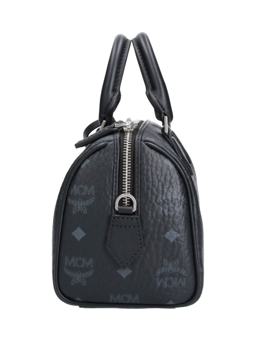 Mcm Black Small Ella Boston Monogram Visetos Handbag