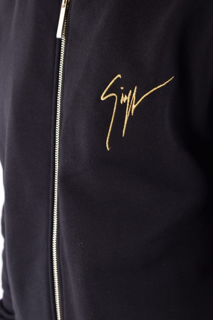 Giuseppe Zanotti Black Minimalist Zip-Up Cotton Hooded Sweatshirt