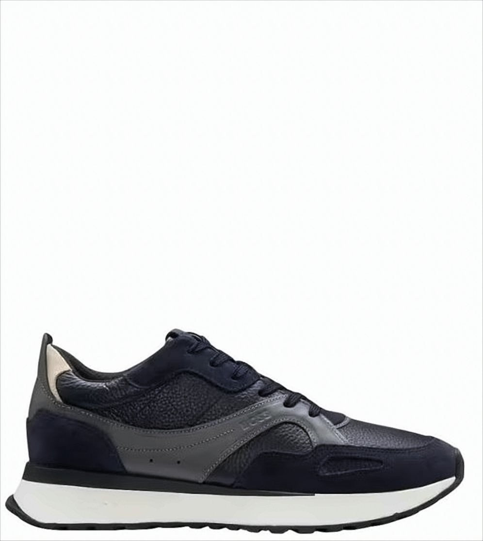 Boss Blue Tumbled Leather Sneakers