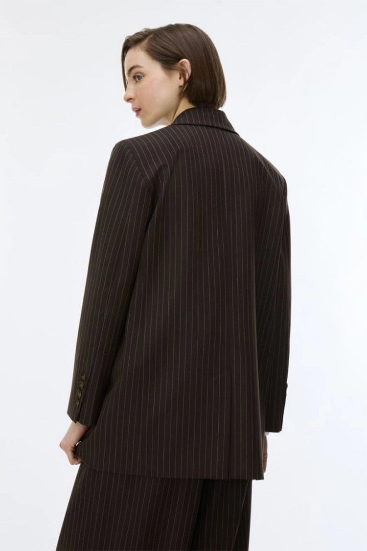 I Blues Dark Brown Pinstripe Two-Button Blazer