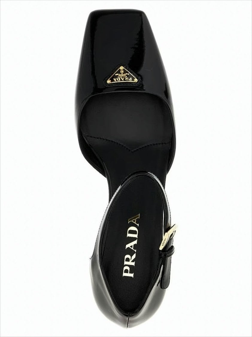 Prada Low-Heeled Pumps With Ankle Strap And Metallic Accent