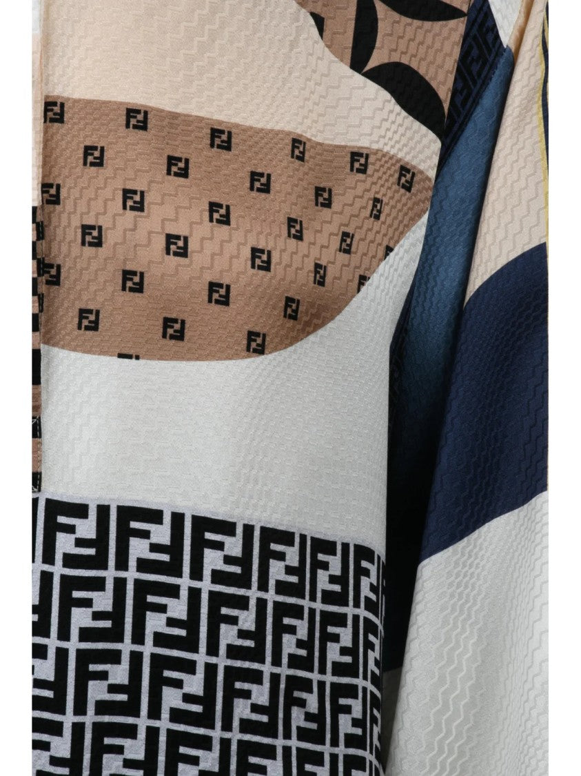 Fendi Long Silk Dress With Drawstring - Multicolor