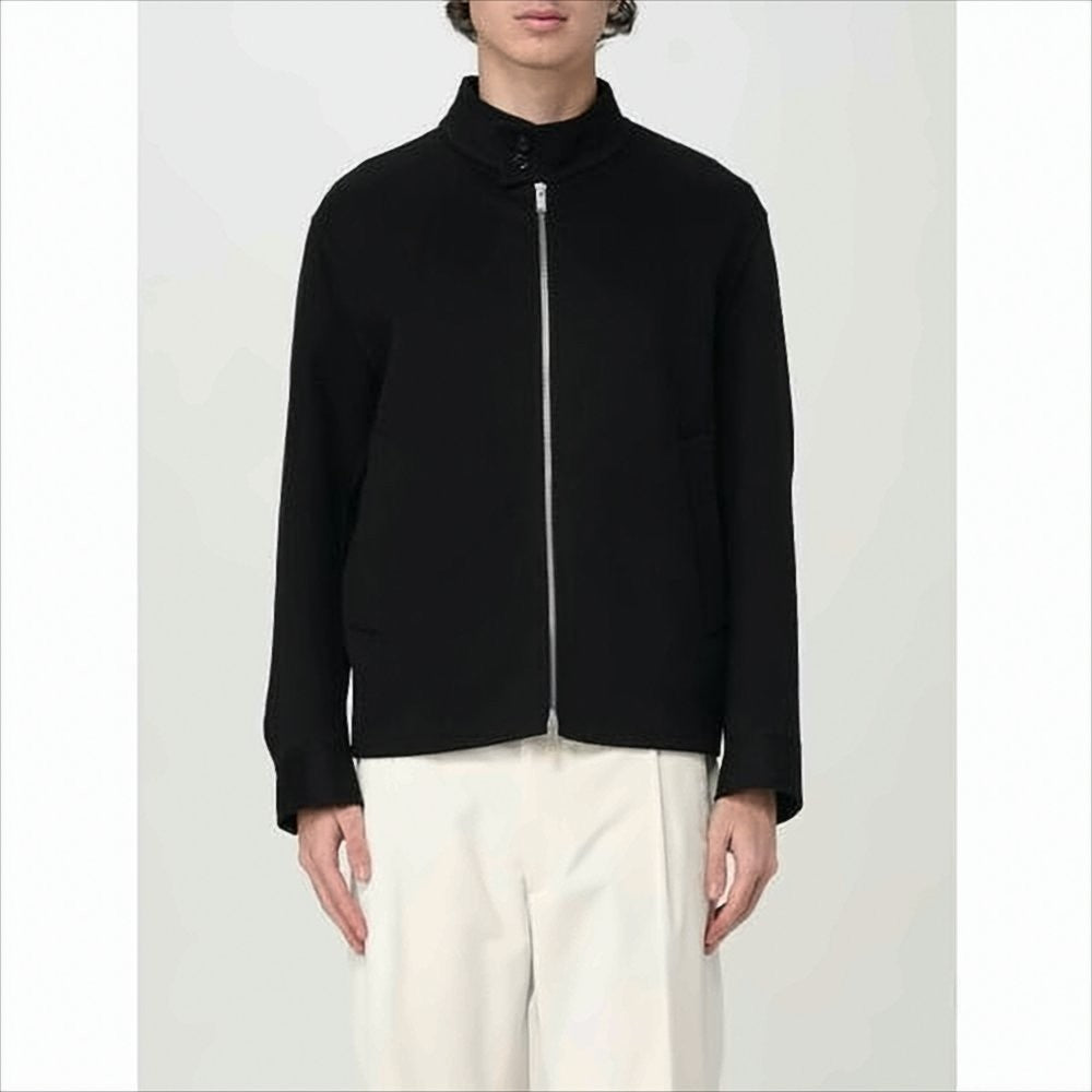 Lardini Minimalist Black Wool Jacket With High Collar
