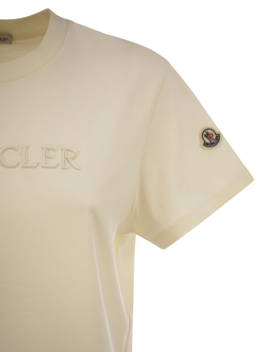Moncler Cotton T-Shirt With Tone-On-Tone Embroidered Logo