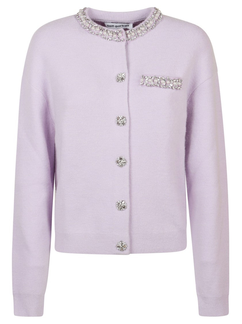 Self-Portrait Lilac Sweater With Round Neckline And Decorative Accents