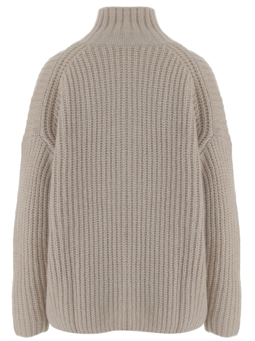 Allude Beige Patterned Knit Turtleneck Cashmere-Silk Sweater