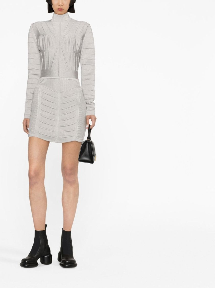 Balmain Ribbed Long-Sleeve Mini Dress