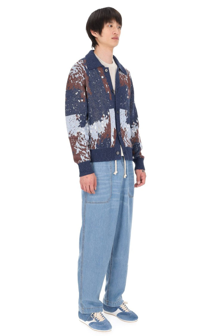 Officine Generale Terry Jacquard Linen-Blend Multicolored Cardigan