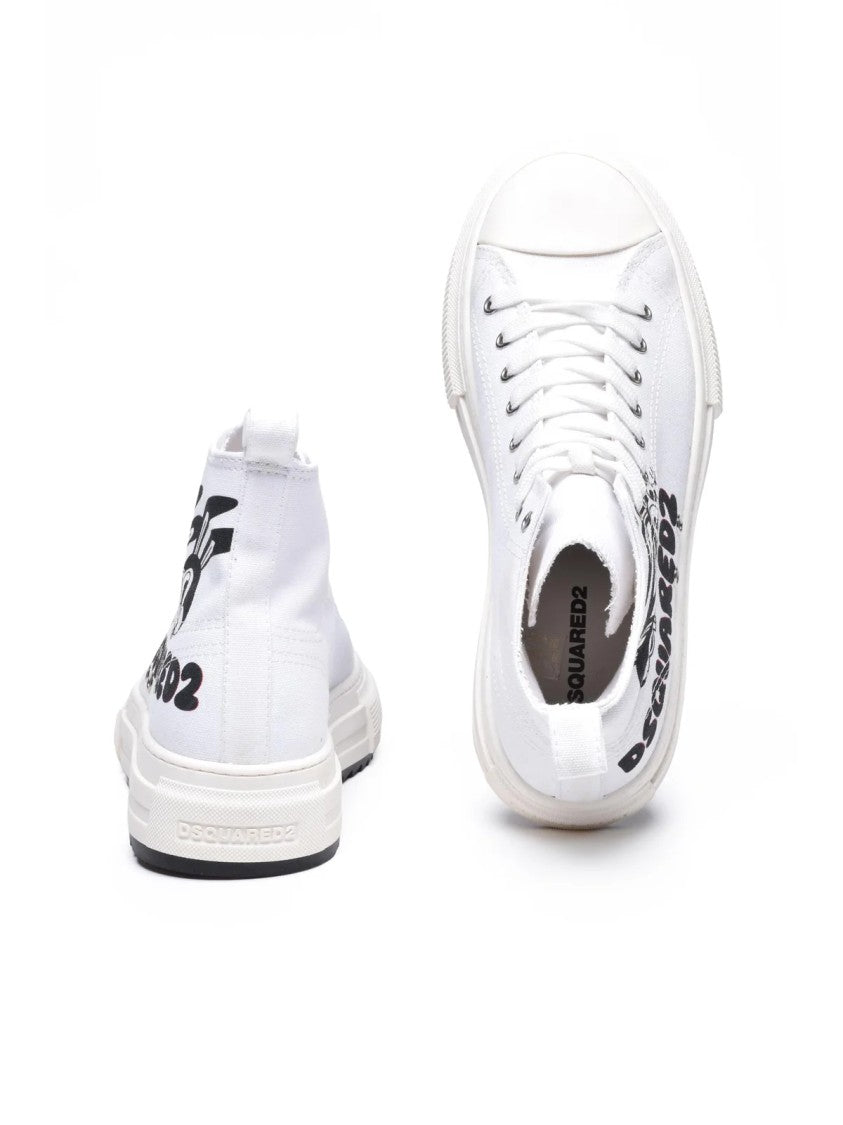 Dsquared2 White/Beige Berlin Graphic High-Top Cotton Sneakers