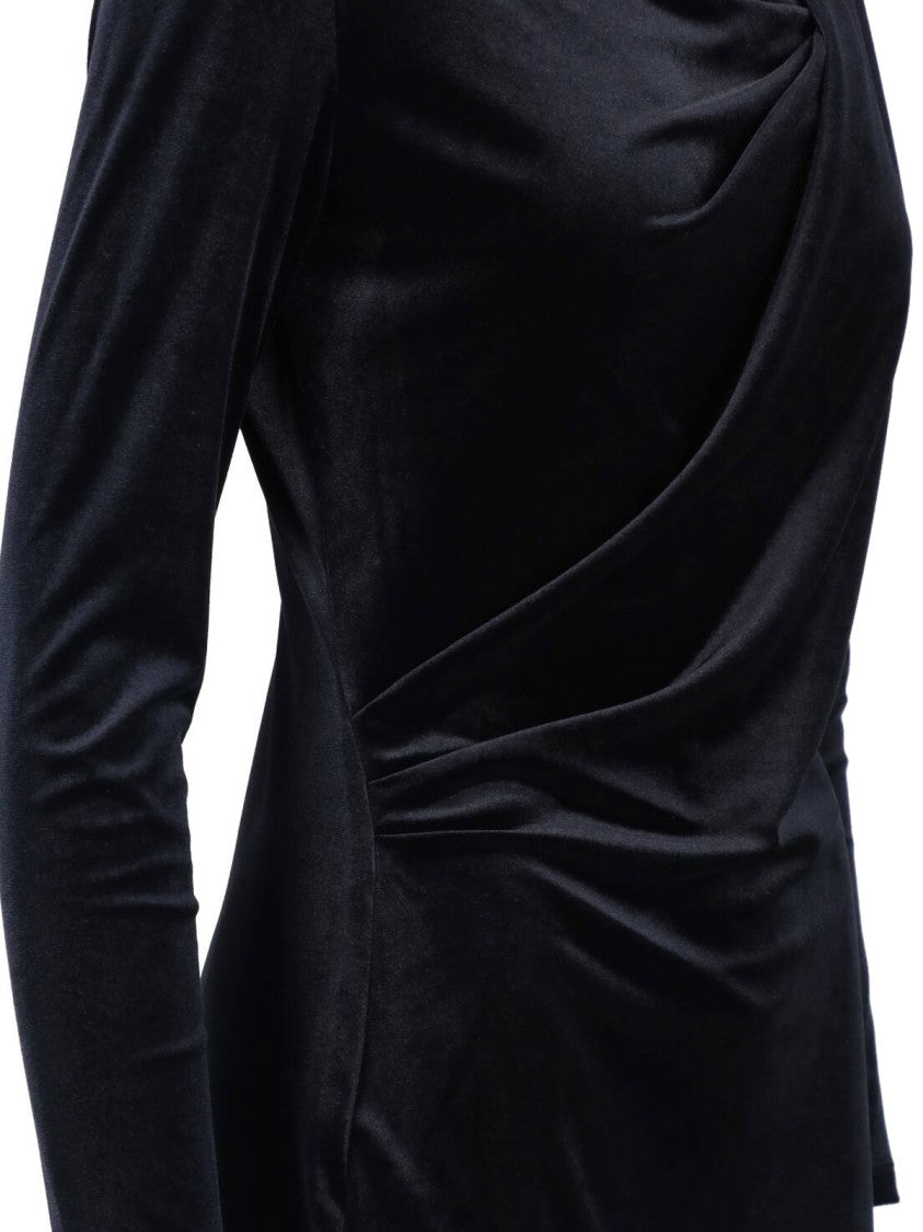 Polo Ralph Lauren Black Ruched Long-Sleeve Velvet Midi Dress