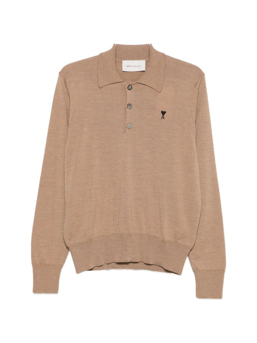 Ami Paris Long-Sleeve Polo Shirt With Classic Collar And Embroidered Logo