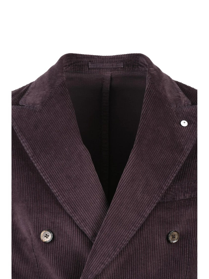 L.B.M. 1911 Velvet Double-Breasted Jacket With Structured Lapel In Rich Purple
