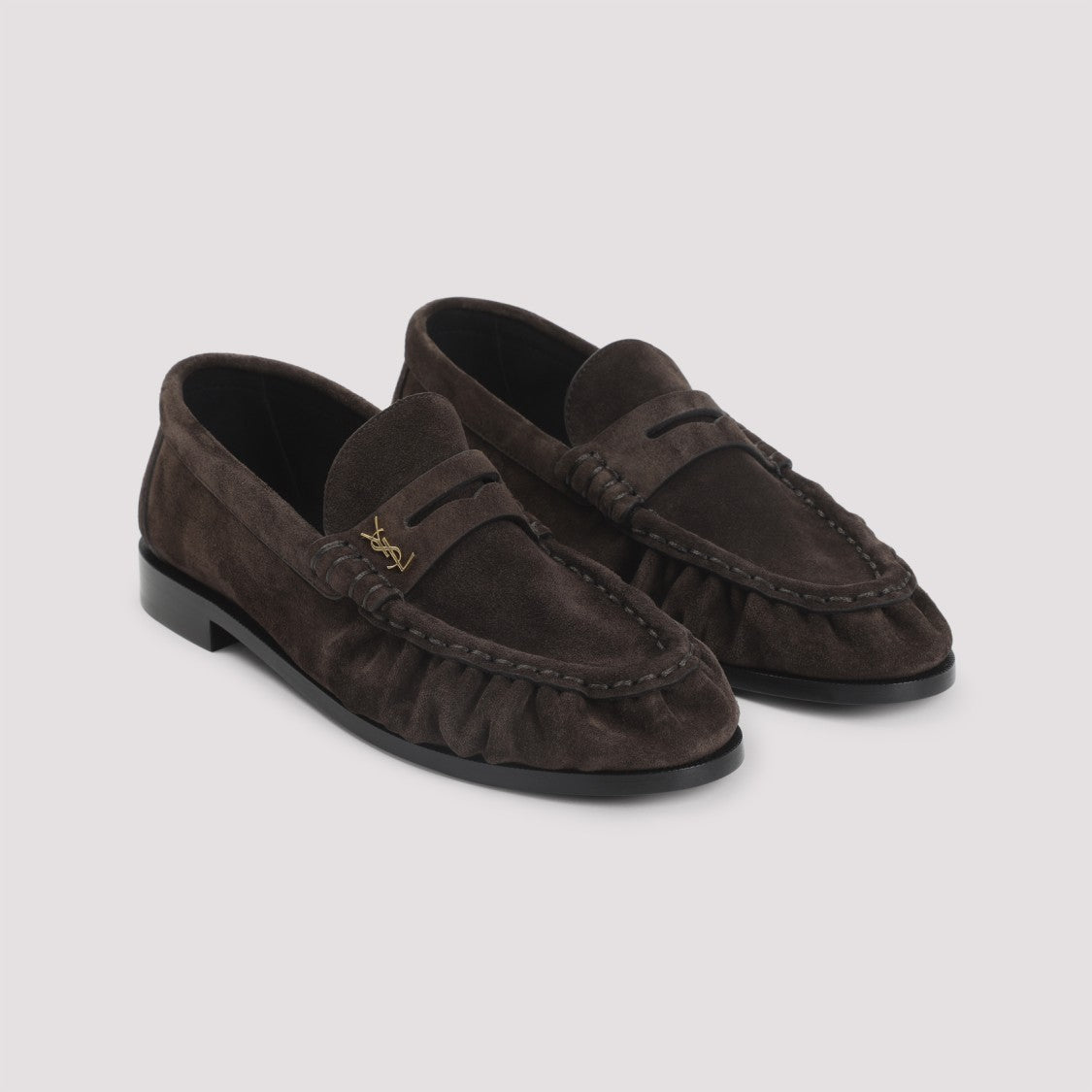 Saint Laurent Suede Loafers With Decorative Strap And Logo Detail