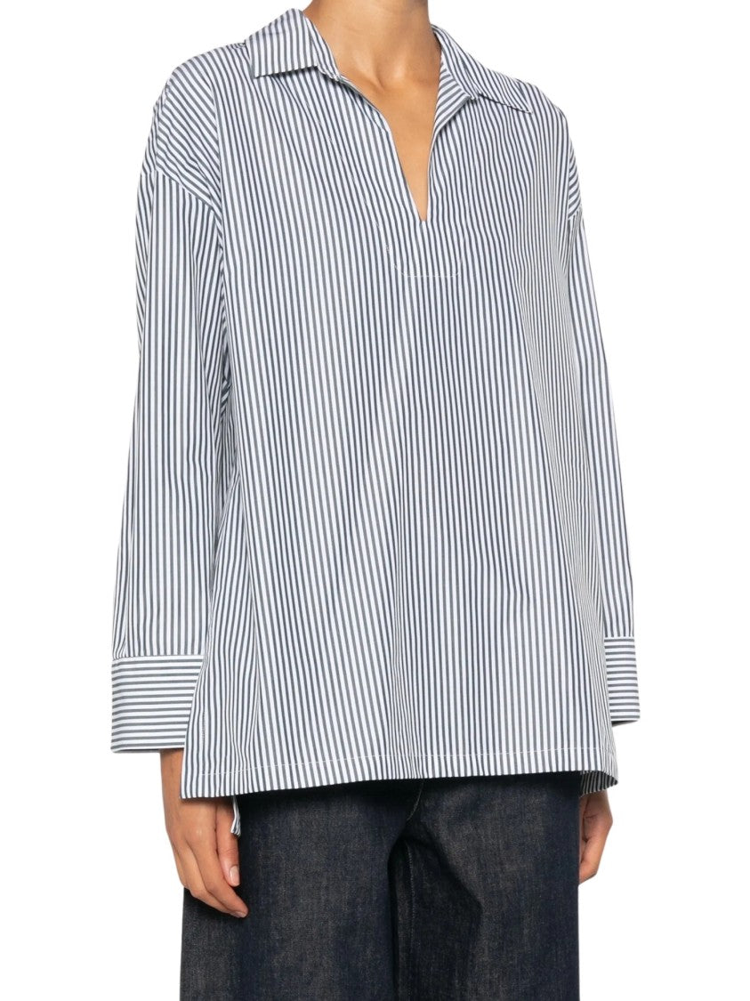 Max Mara White Blue Striped Cristel Cotton Shirt