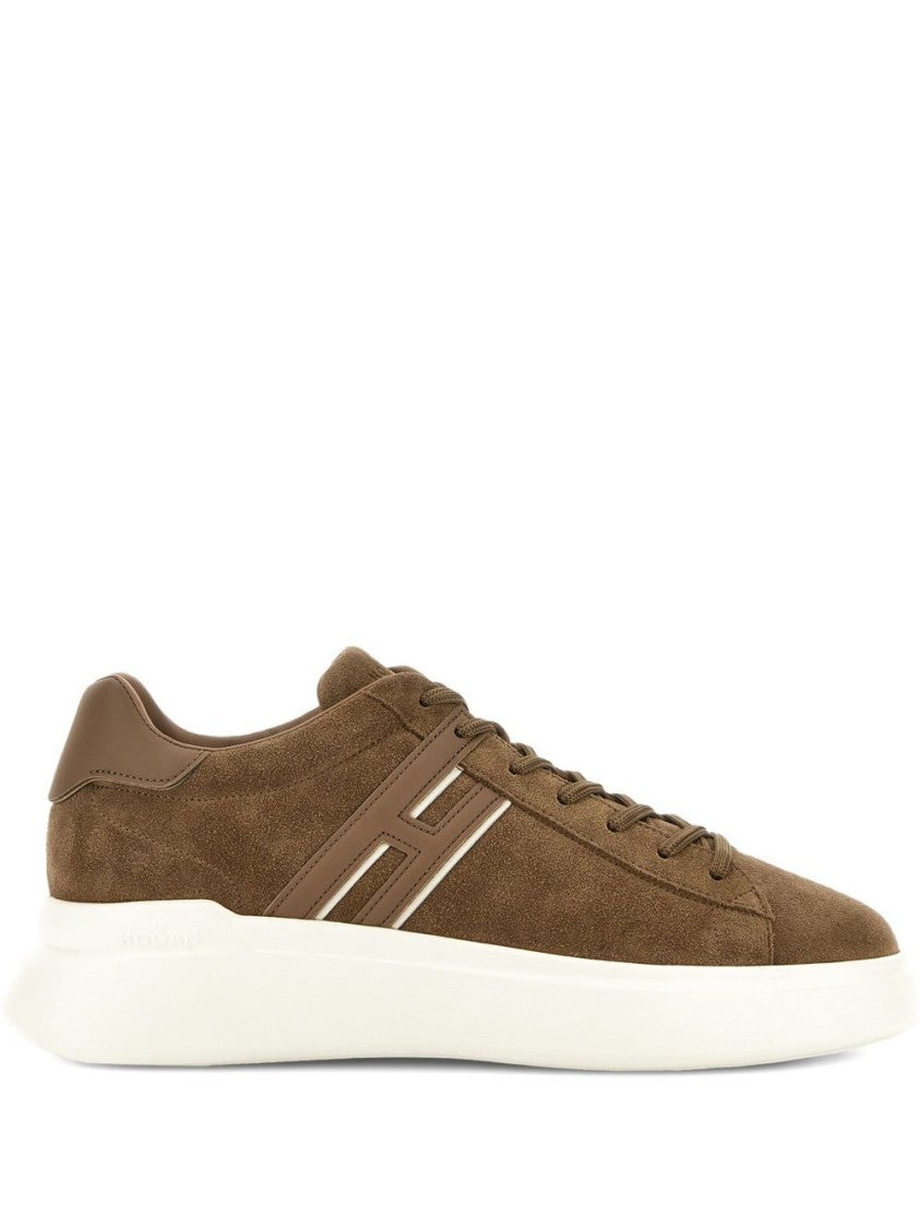 Hogan Earth Brown Leather Sneakers With Memory Foam Insole And Appliqué Logo