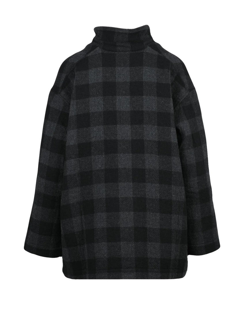 Mama B. Black Wool-Blend High-Collar Oversized Jacket