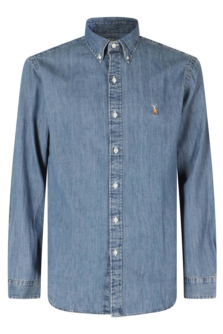 Polo Ralph Lauren Blue Minimal Logo Classic Collar Cotton Denim Shirt