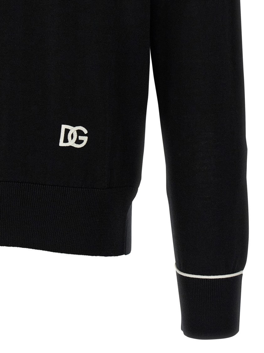Dolce & Gabbana Fine Wool Crewneck Sweater With Side Logo Embroidery