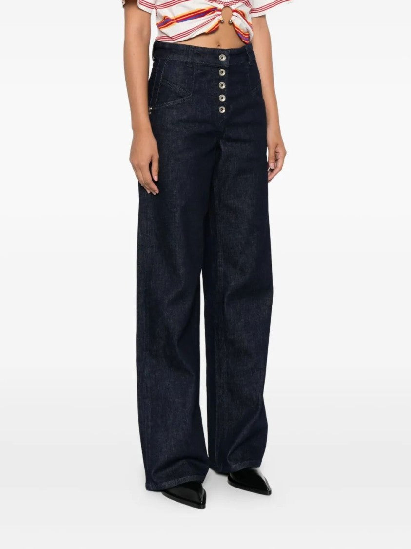 Patrizia Pepe High-Waisted Wide-Leg Pants With Button Front