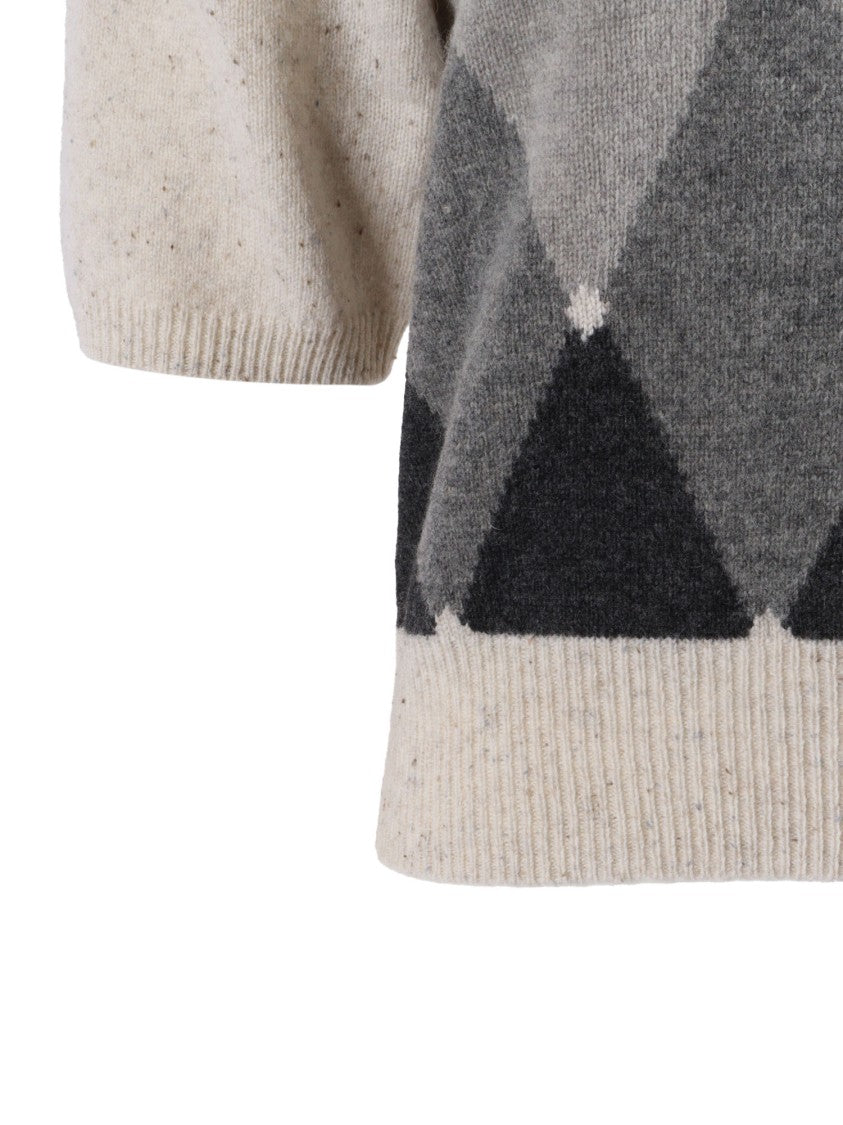 Ballantyne Argyle Knit Top With Ribbed Crew Neckline And Fitted Finish