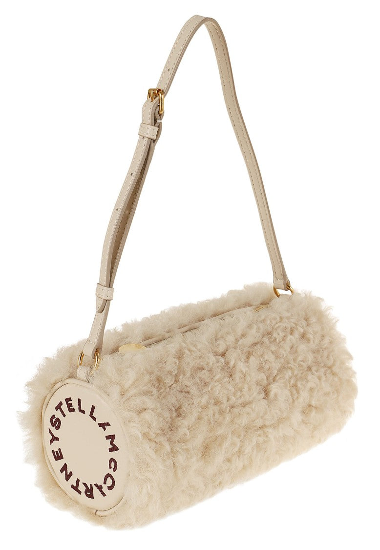 Stella Mccartney Logo Cylindrical Adjustable Strap Eco-Shearling Shoulder Bag