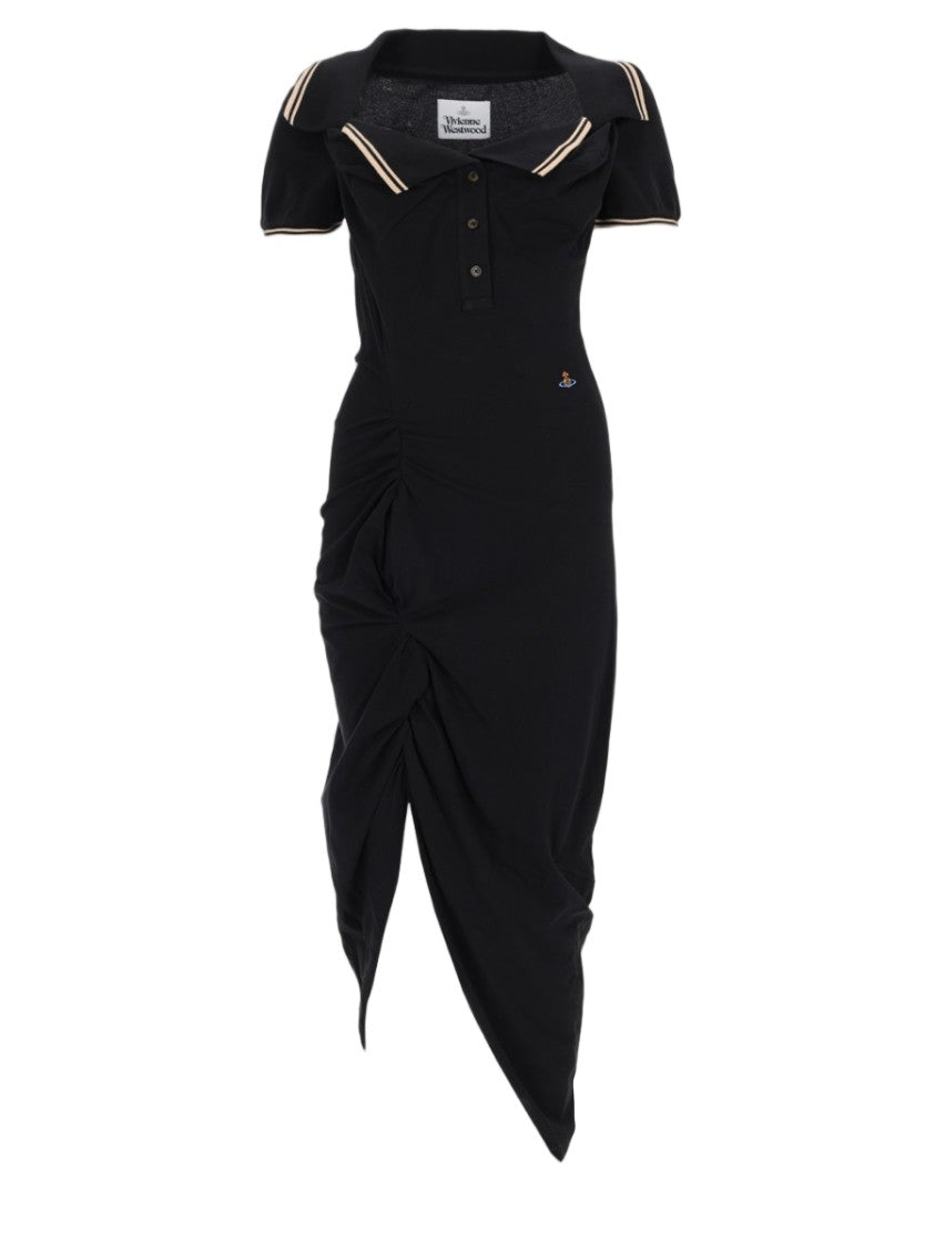 Vivienne Westwood Fitted Black Midi Dress With Asymmetrical Hem And Ruched Detailing