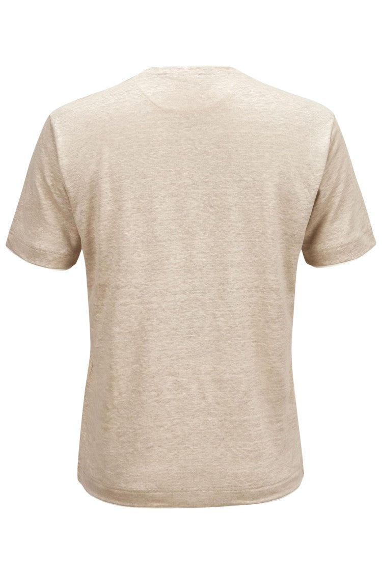 Eleventy Sand White Double Trim Crew Neck Linen T-Shirt