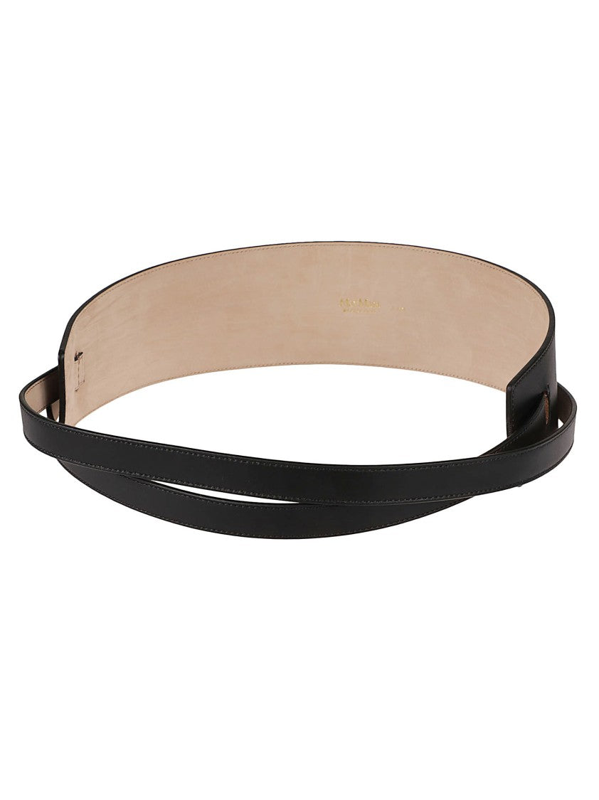 Max Mara Wide Belt With Smooth Black Exterior And Natural Beige Interior