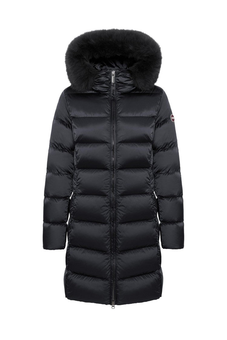 Colmar Black Hooded Longline Quilted Polyamide Puffer Coat