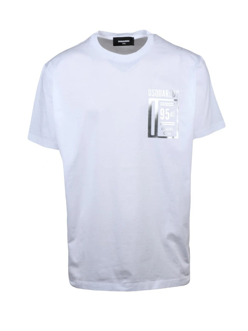 Dsquared2 Classic White Crew Neck Cotton T-Shirt With Metallic Detail