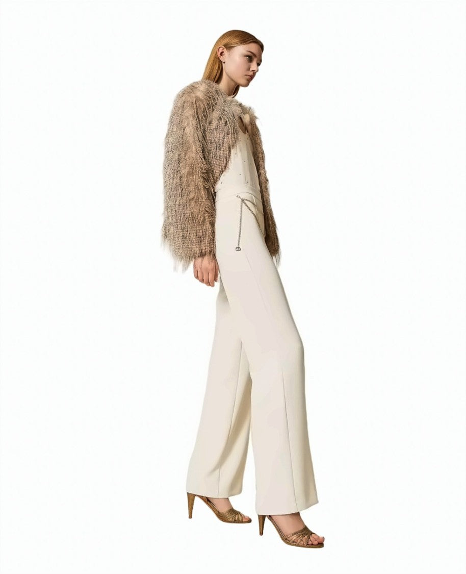 Twin-Set Crêpe Cady Removable Chain Belt Wide-Leg Pants