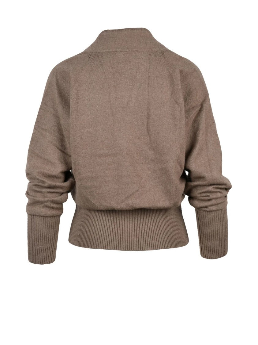 Eleh Biscuit V-Neck Button-Down Cropped Cardigan