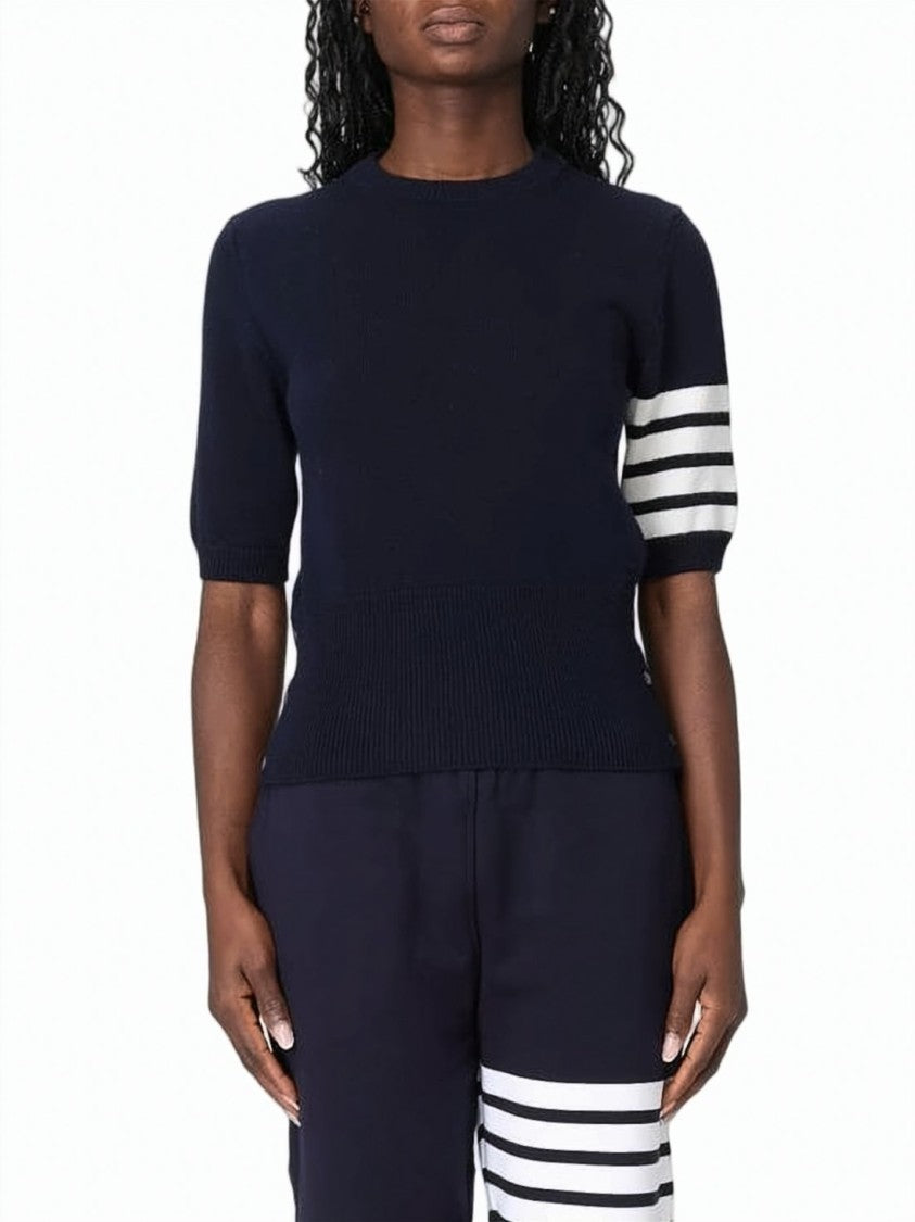 Thom Browne Fitted Short-Sleeved Knit Sweater With Horse Motif