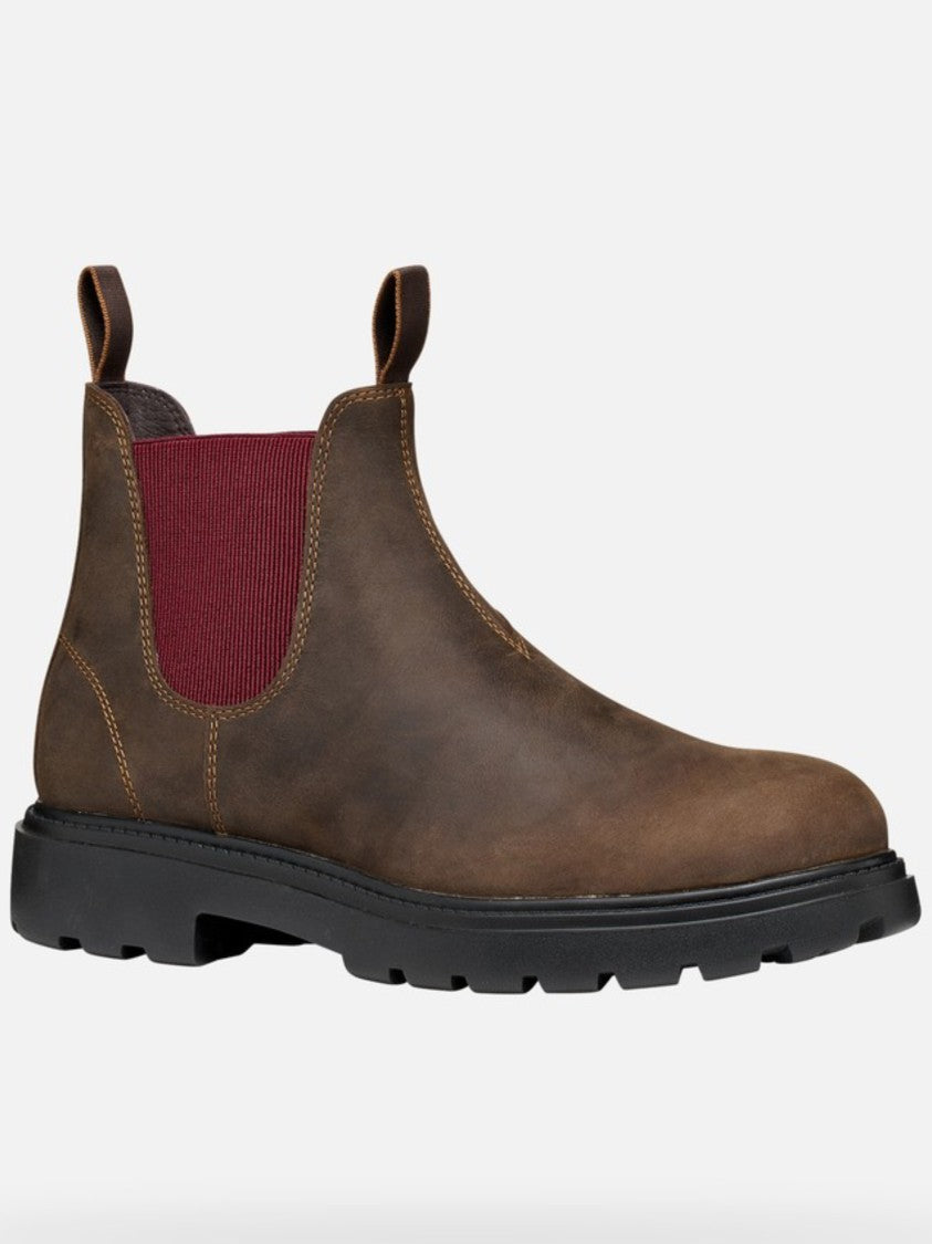 Geox Ankle-High Boots With Burgundy Elastic Panels And Rugged Sole