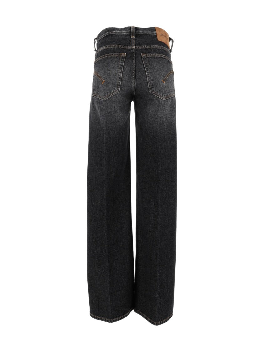 Dondup Jacklyn Faded Black High-Waist Wide-Leg Jeans