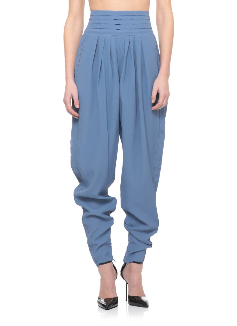 Lanvin Blue Silk-Blend Flap Pocket Pants