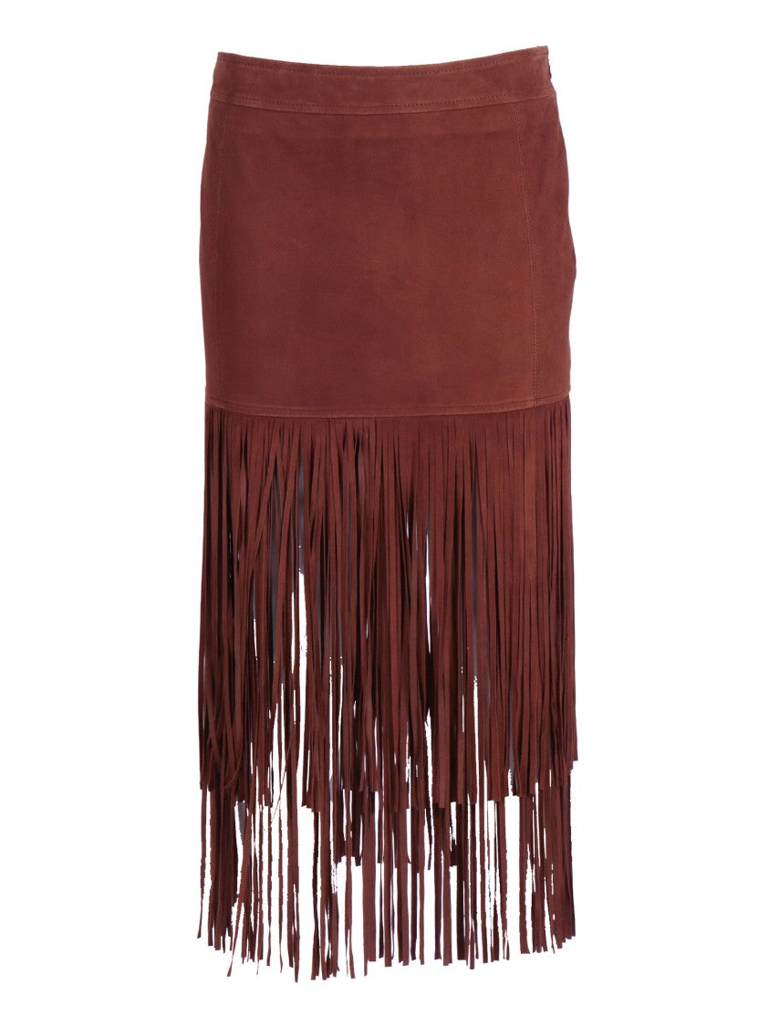Ermanno Scervino Fringe Goat Leather Midi Skirt