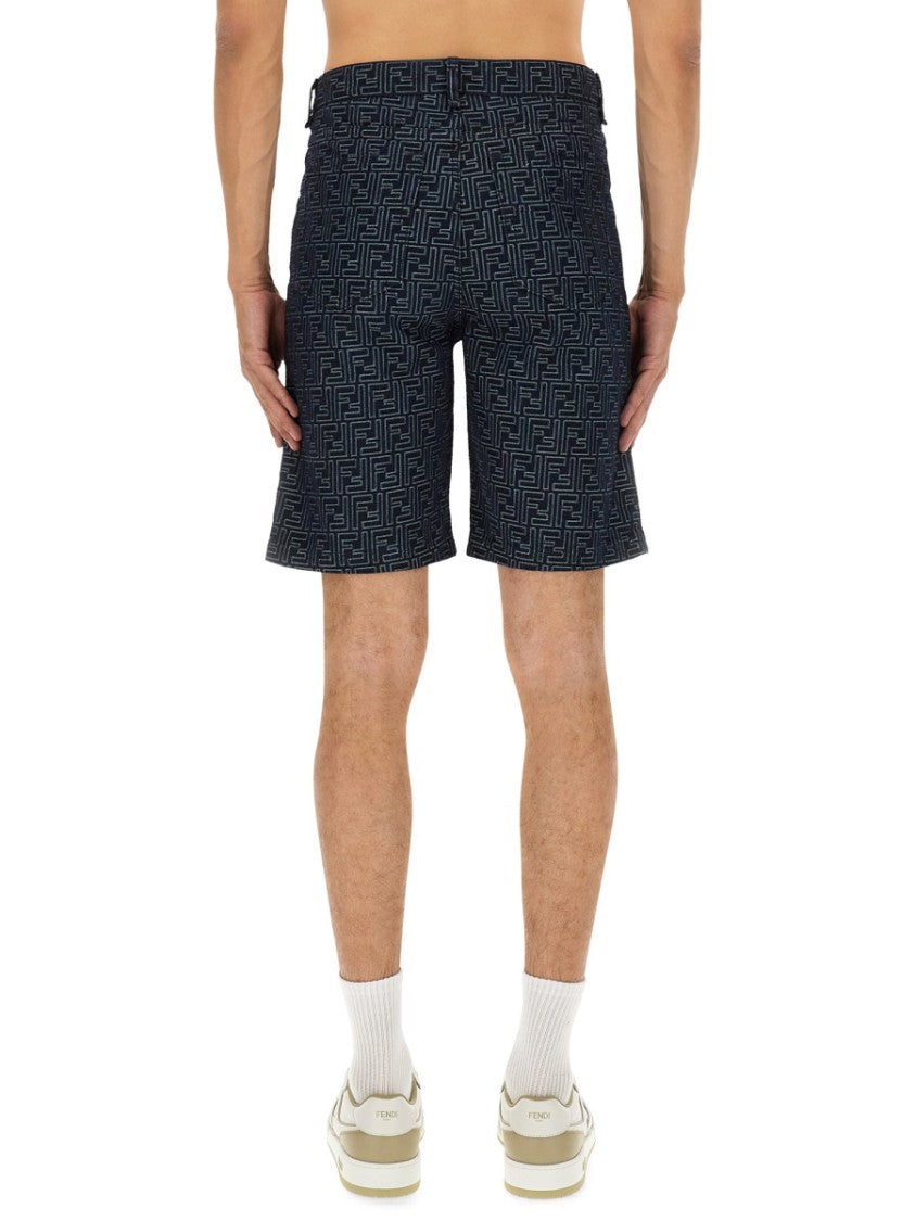 Fendi Ff Jacquard Denim Shorts