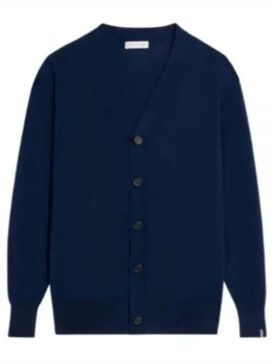 Mackintosh Classic Deep V-Neck Blue Cardigan With Button Closure