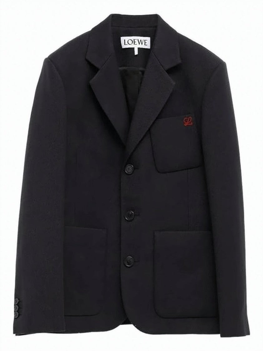 Loewe Textured Wool Blend Jacket With Leather Collar