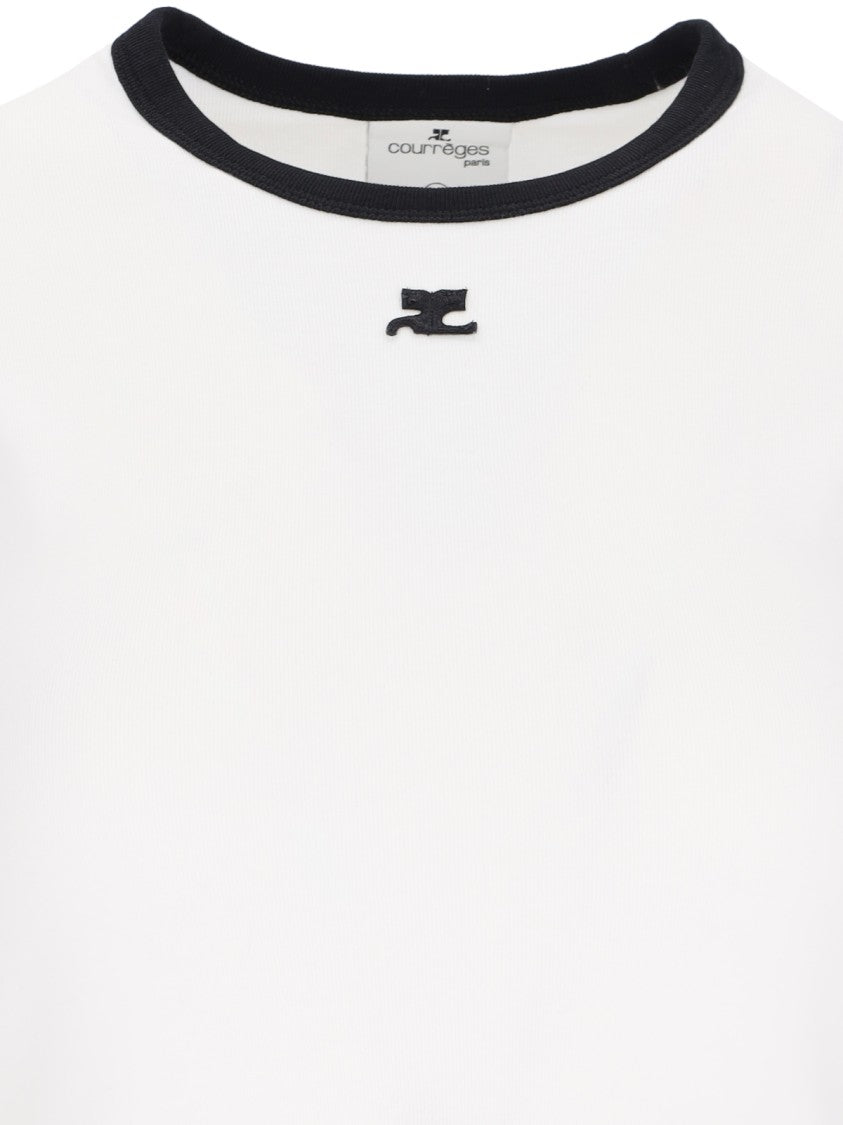 Courrèges Logo T-Shirt, In White Cotton, Crew Neck