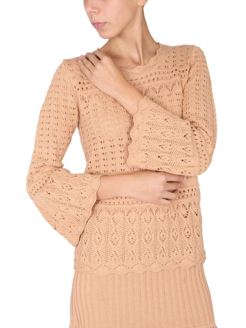 Boutique Moschino Intricate Knit Sweater With Flared Sleeves