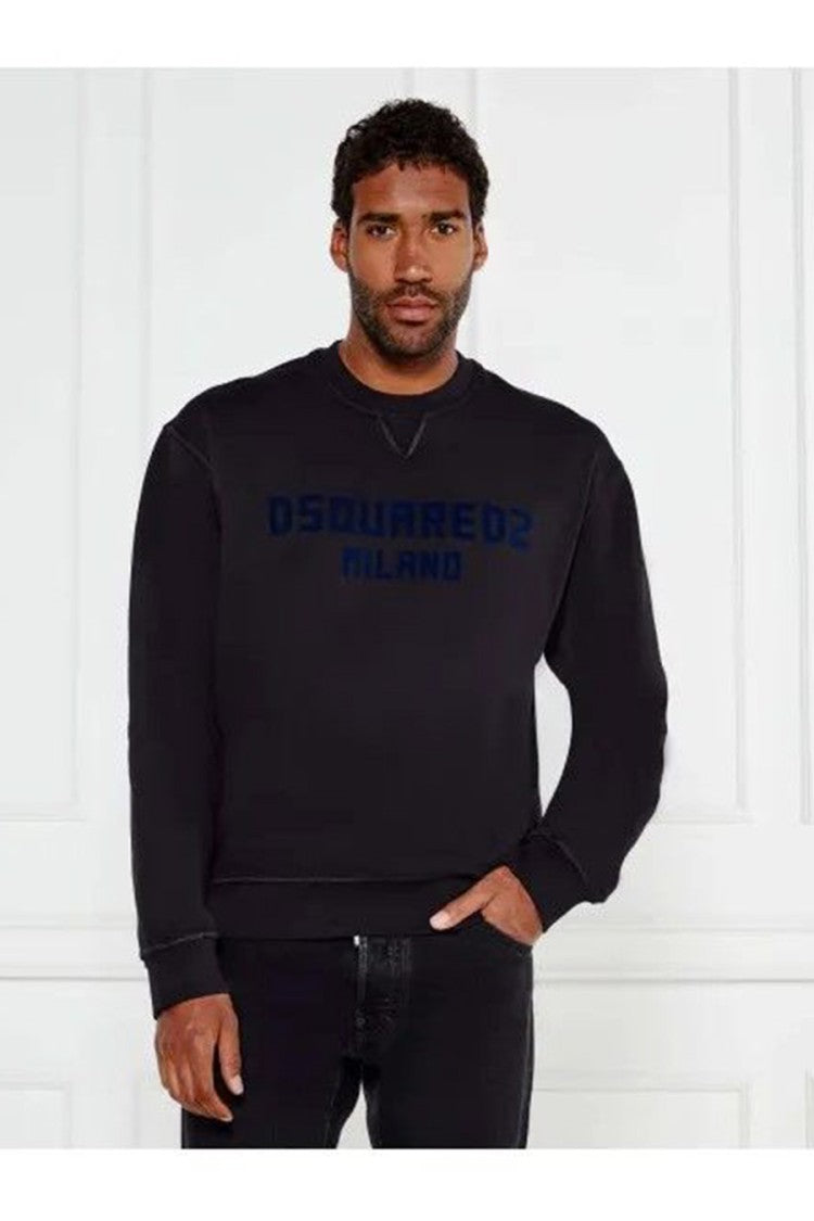 Dsquared2 Black Milano Logo Printed Cotton Crewneck Sweatshirt