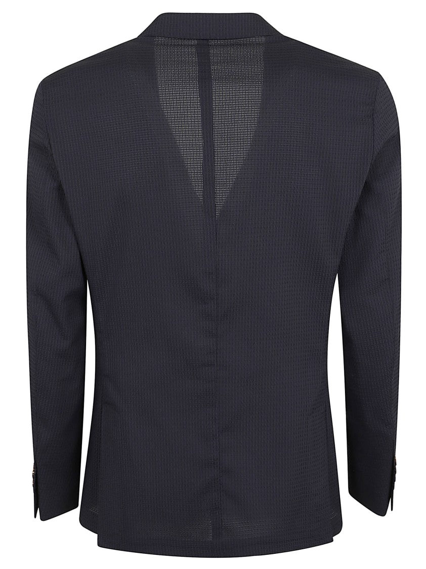 Eleventy Tailored Blue Polyester Suit With Textured Blazer And Trousers