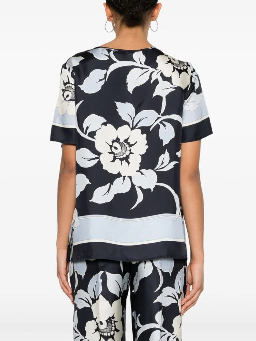 P.A.R.O.S.H. Floral Print Silk Short Sleeve Blouse
